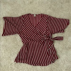 Stripped waist tie loose shirt